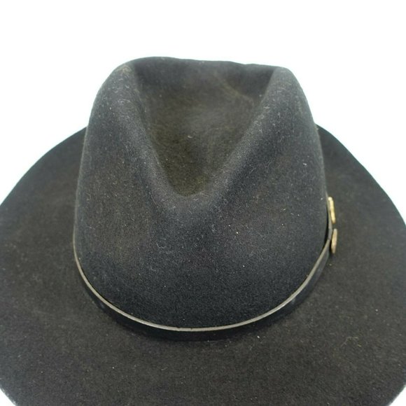 RESISTOL‎ Women Black 100% Wool Fedora Hat XL Strap Gold plated Logo Accent Cozy - Picture 2 of 10
